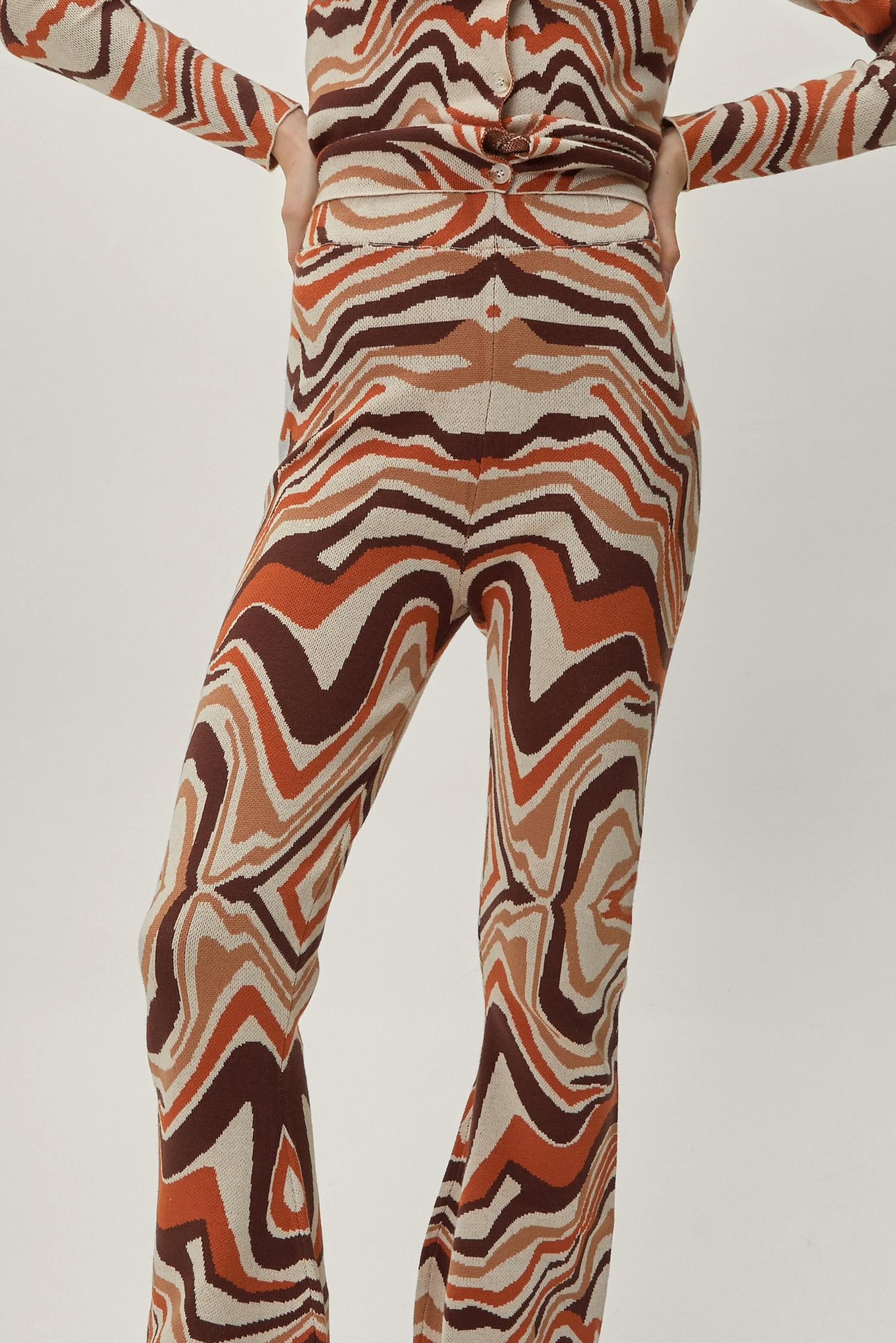 Wave Print Knitted Flared Pants