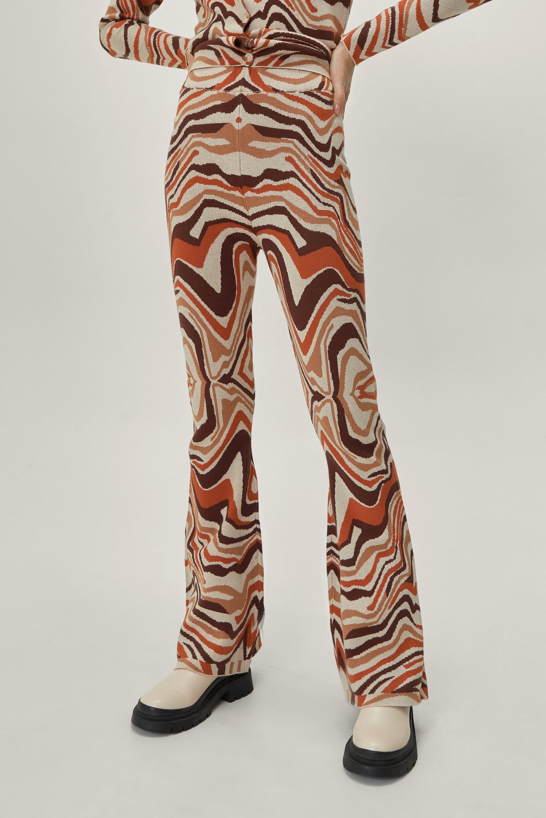Wave Print Knitted Flared Pants