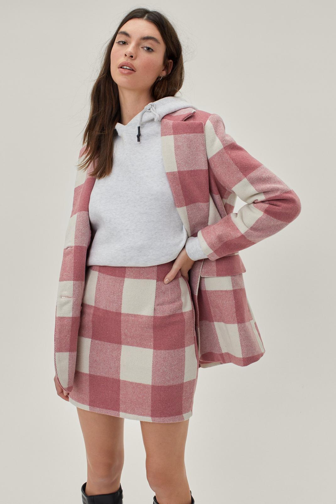 Pink Check Print Faux Wool Pelmet Mini Skirt image number 1