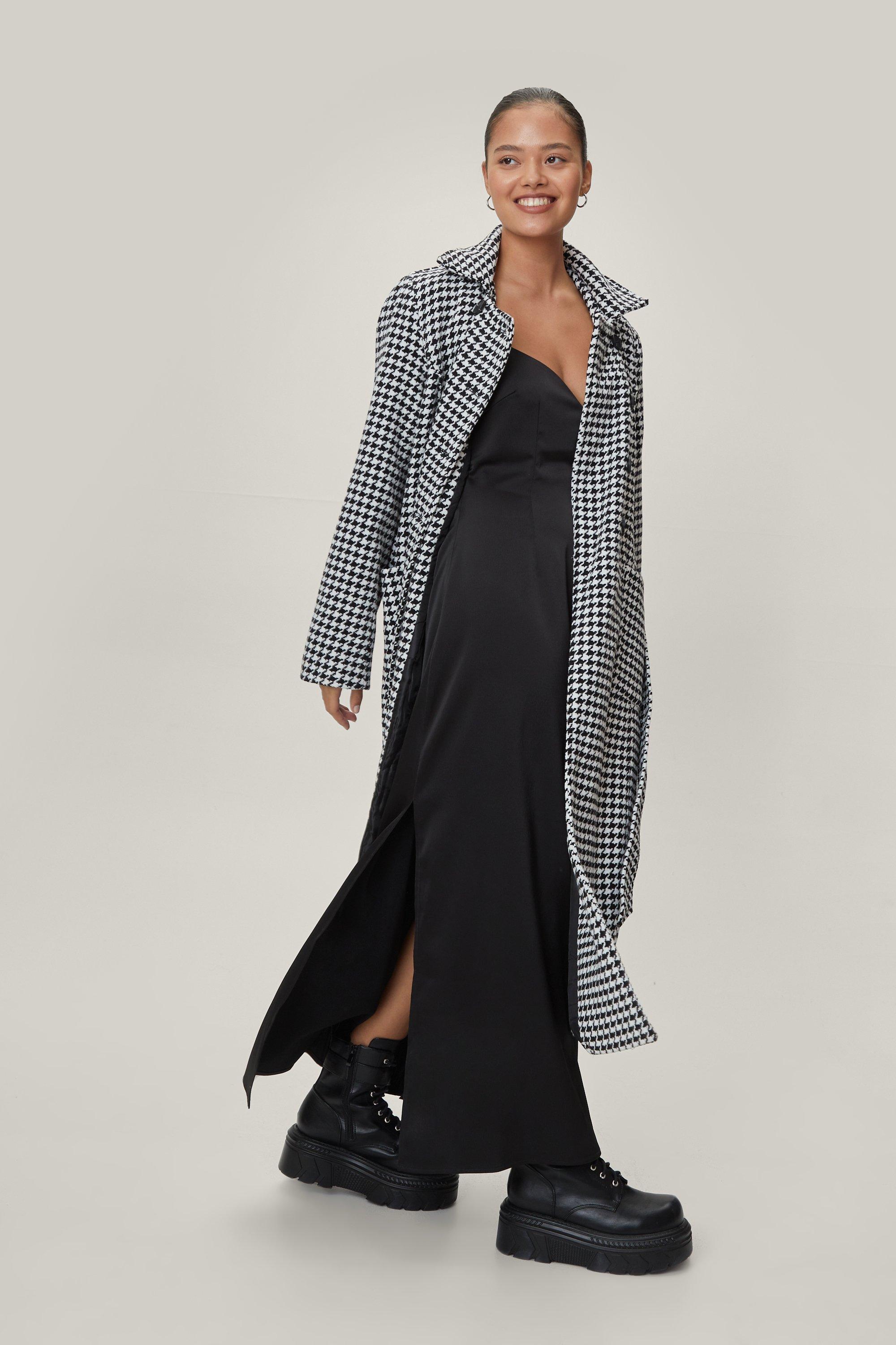 Petite Houndstooth Oversized Belted Coat Nasty Gal