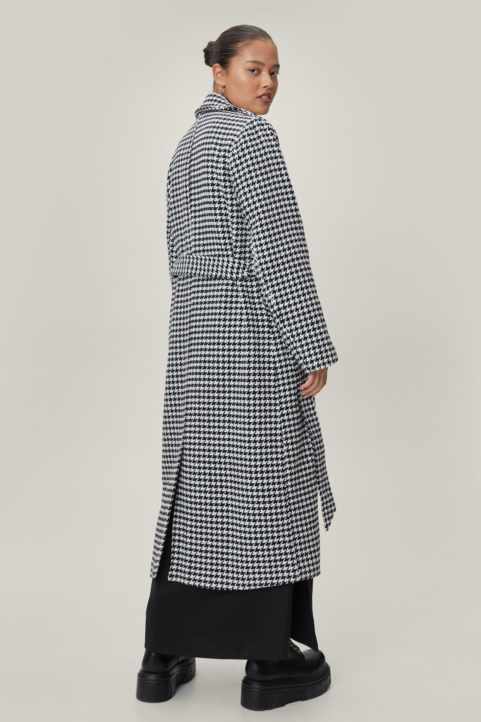 Petite Houndstooth Oversized Belted Coat