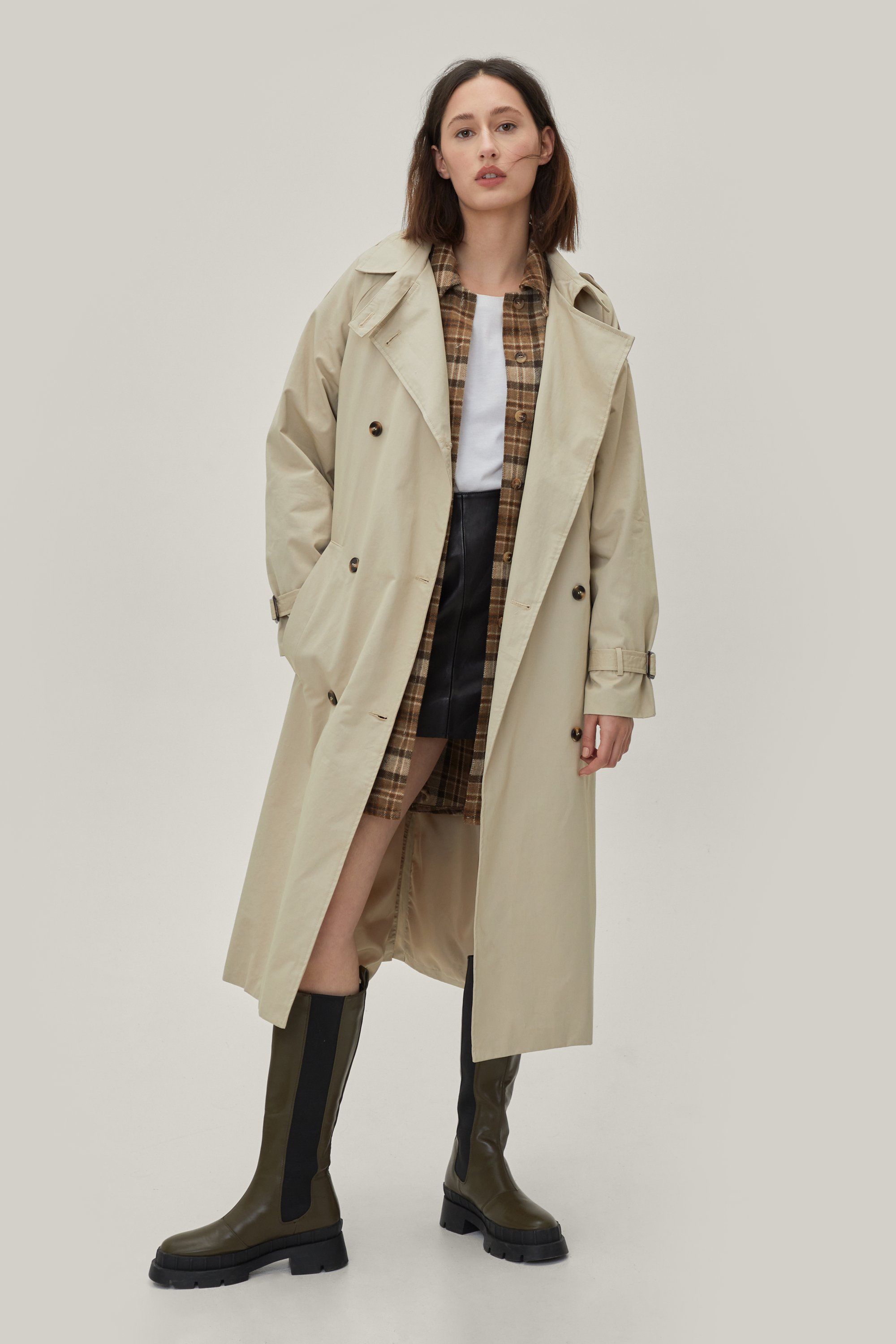 Tab Detail Twill Belted Trench Coat - Preppy Style Clothing