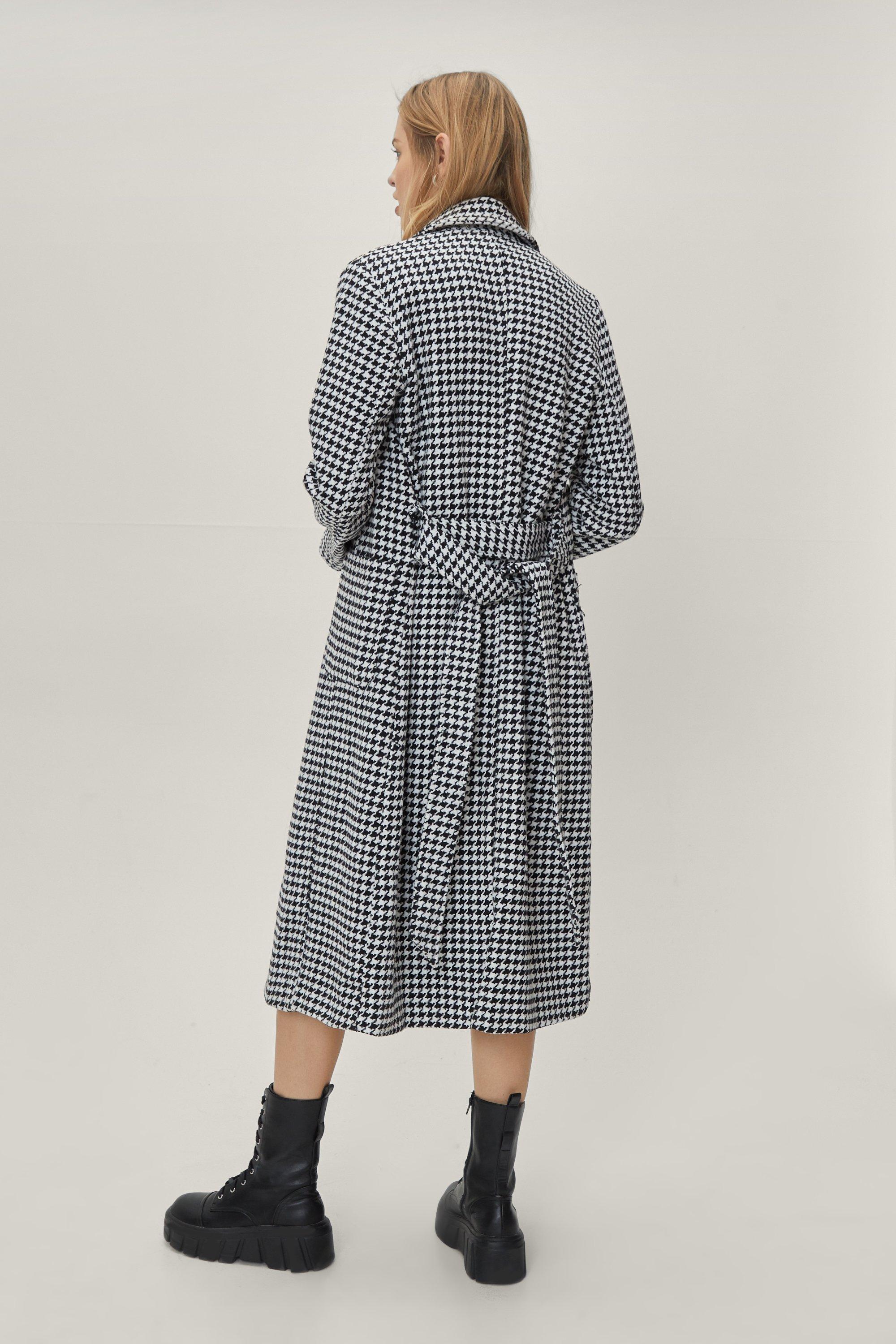 Houndstooth Mono Oversized Robe Coat