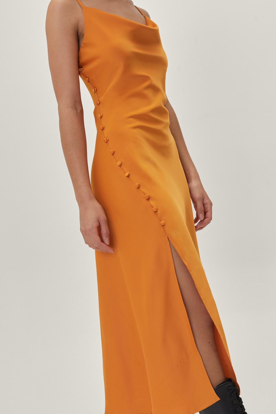 Tangerine Cowl Neck Button Side Midi Slip Dress image number 1