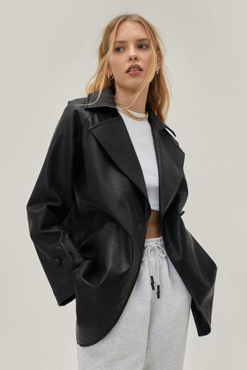 Tailored Faux Leather Trench Jacket black
