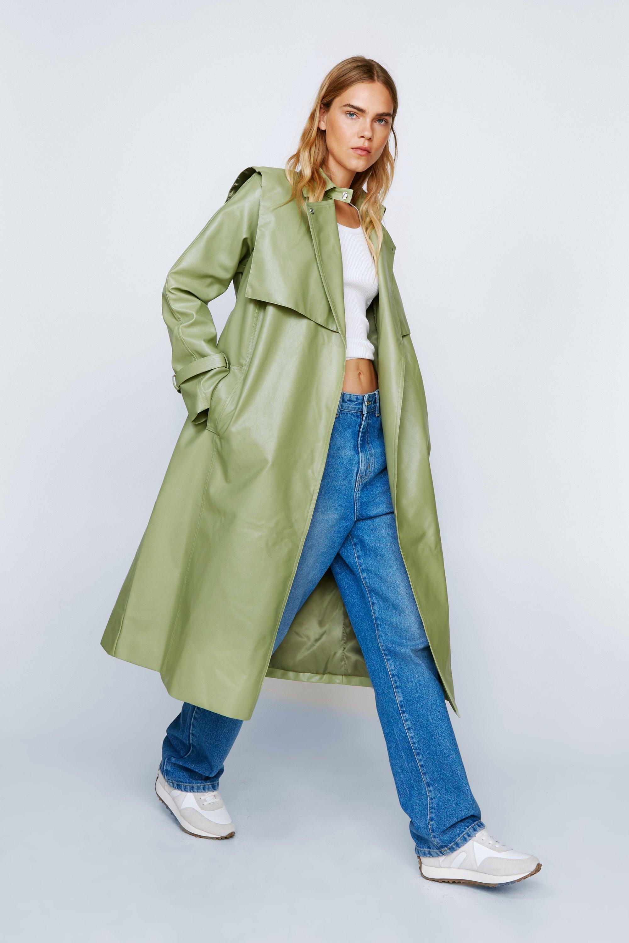 Belted leather hot sale trench coat