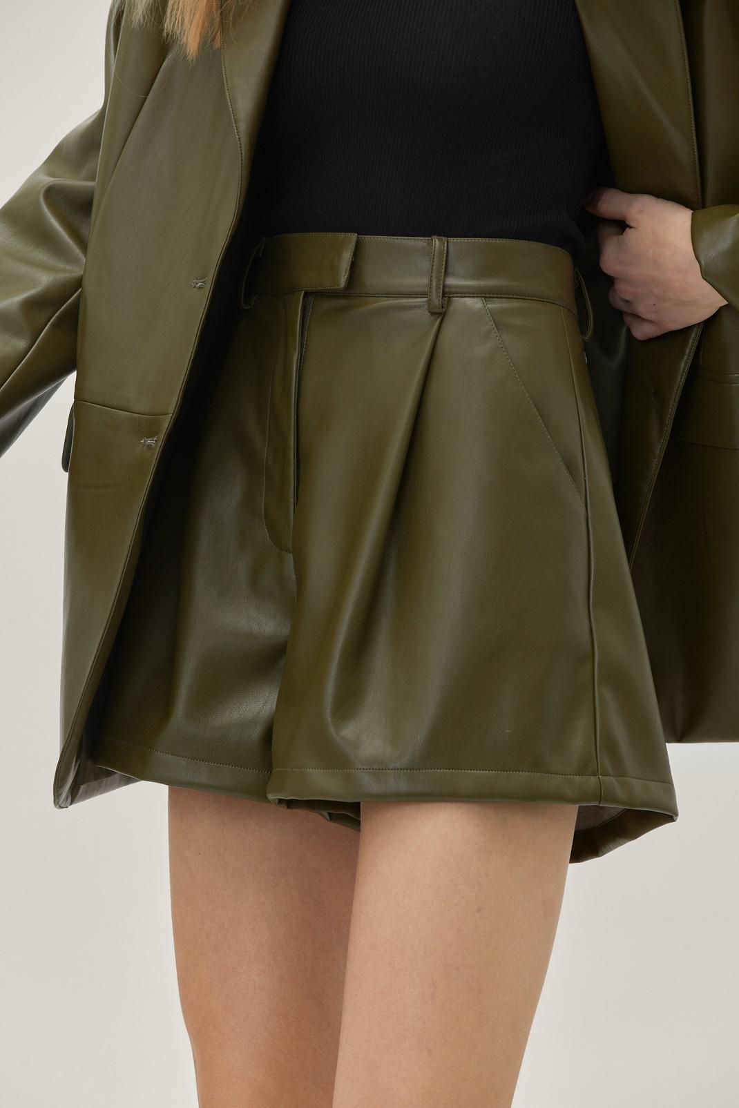 Olive High Waisted Tailored Faux Leather Shorts image number 1