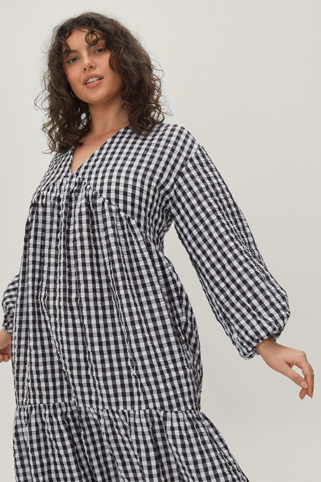 105 Plus Size Gingham Tiered Midi Smock Dress image number 1