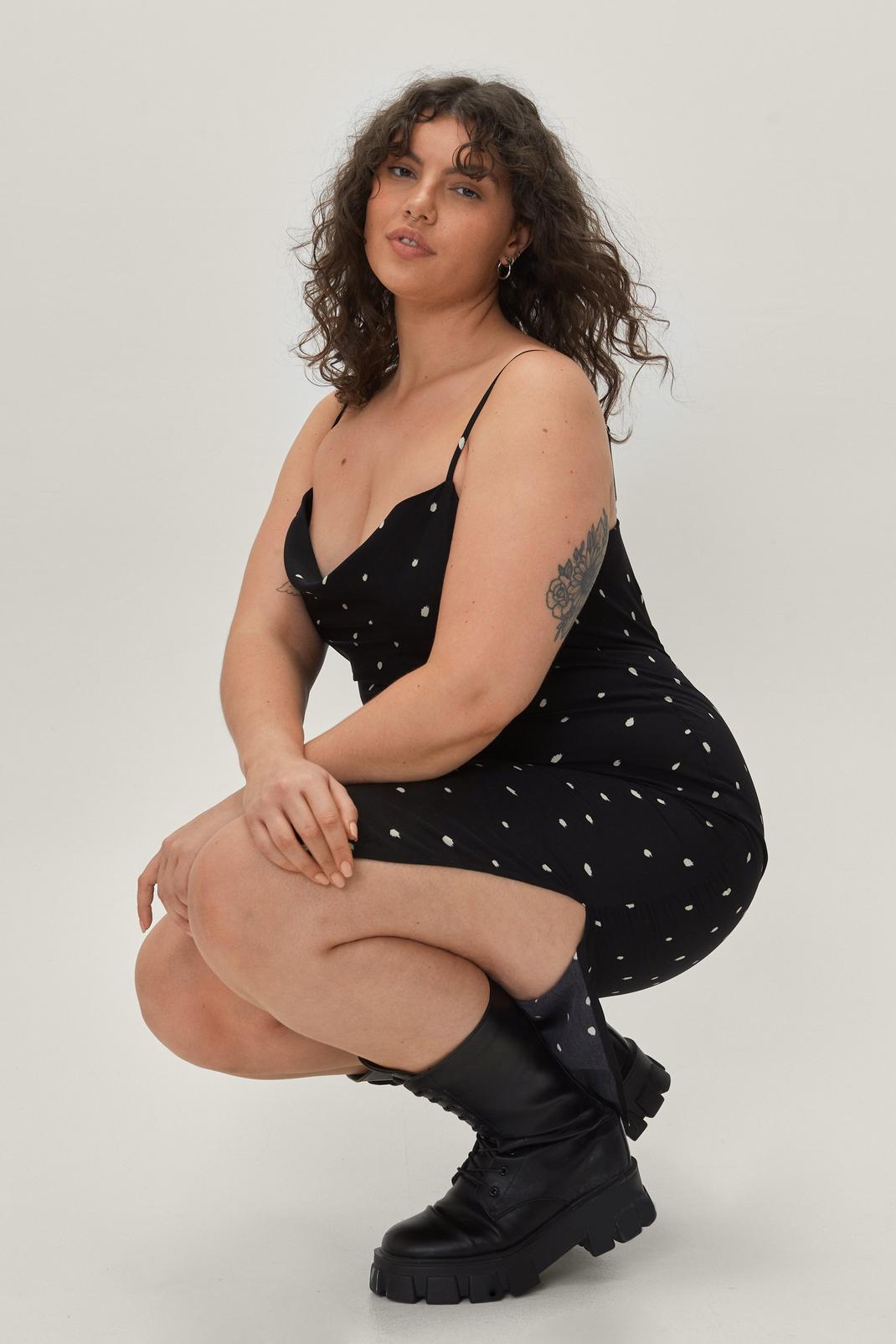 105 Plus Size Polka Dot Cowl Neck Midi Slip Dress image number 2
