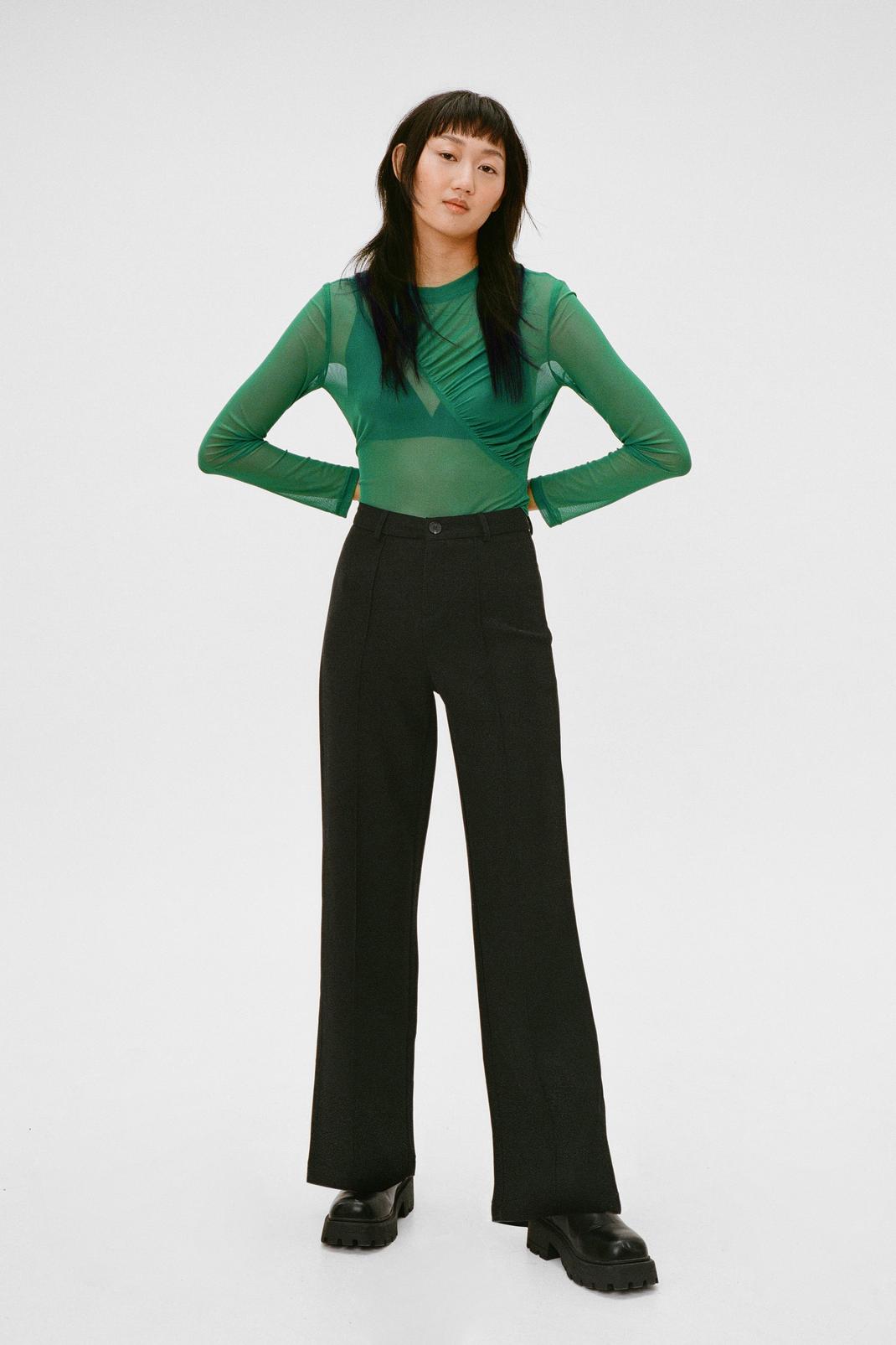 Black Seam Front High Waisted Pants image number 1