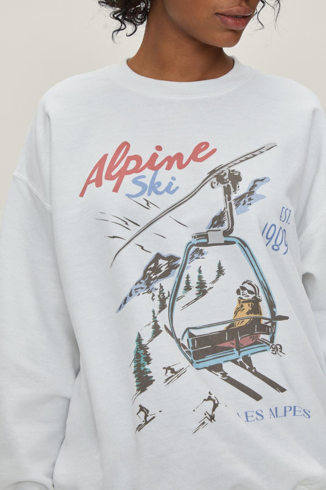White Alpine Ski Graphic Long Sleeve Sweatshirt image number 1