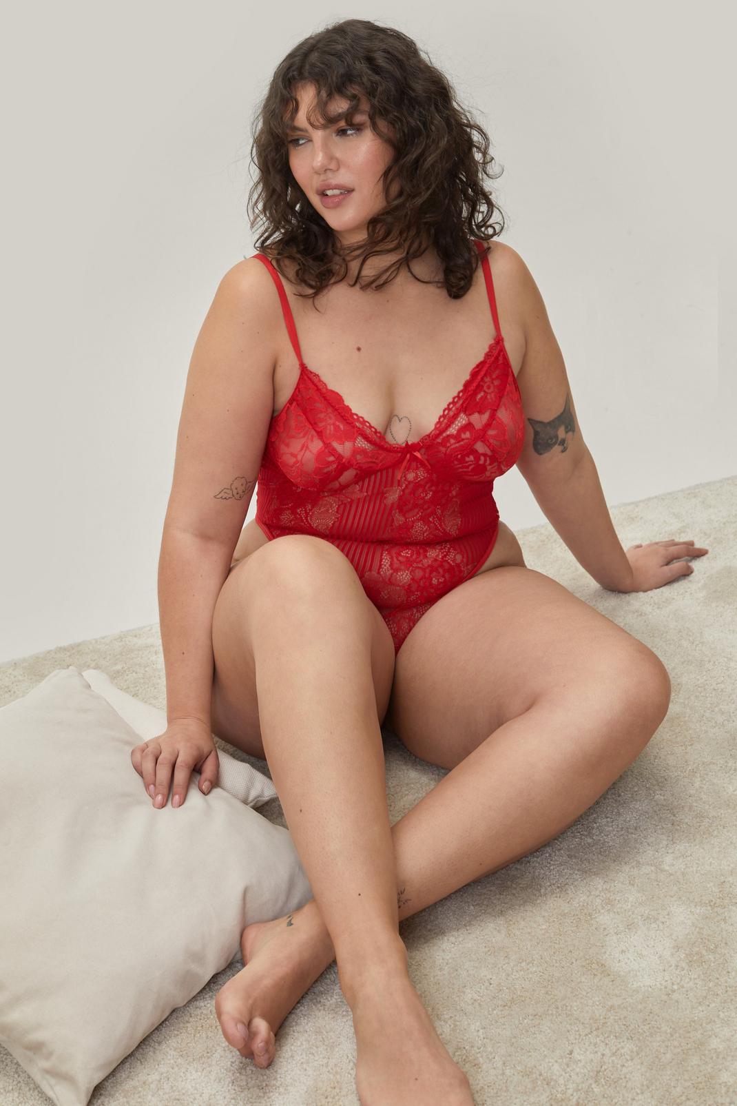 Red Plus Lace Bodysuit image number 1