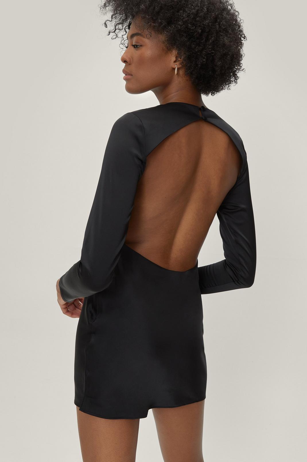 105 Long Sleeve Backless Satin Mini Dress image number 1