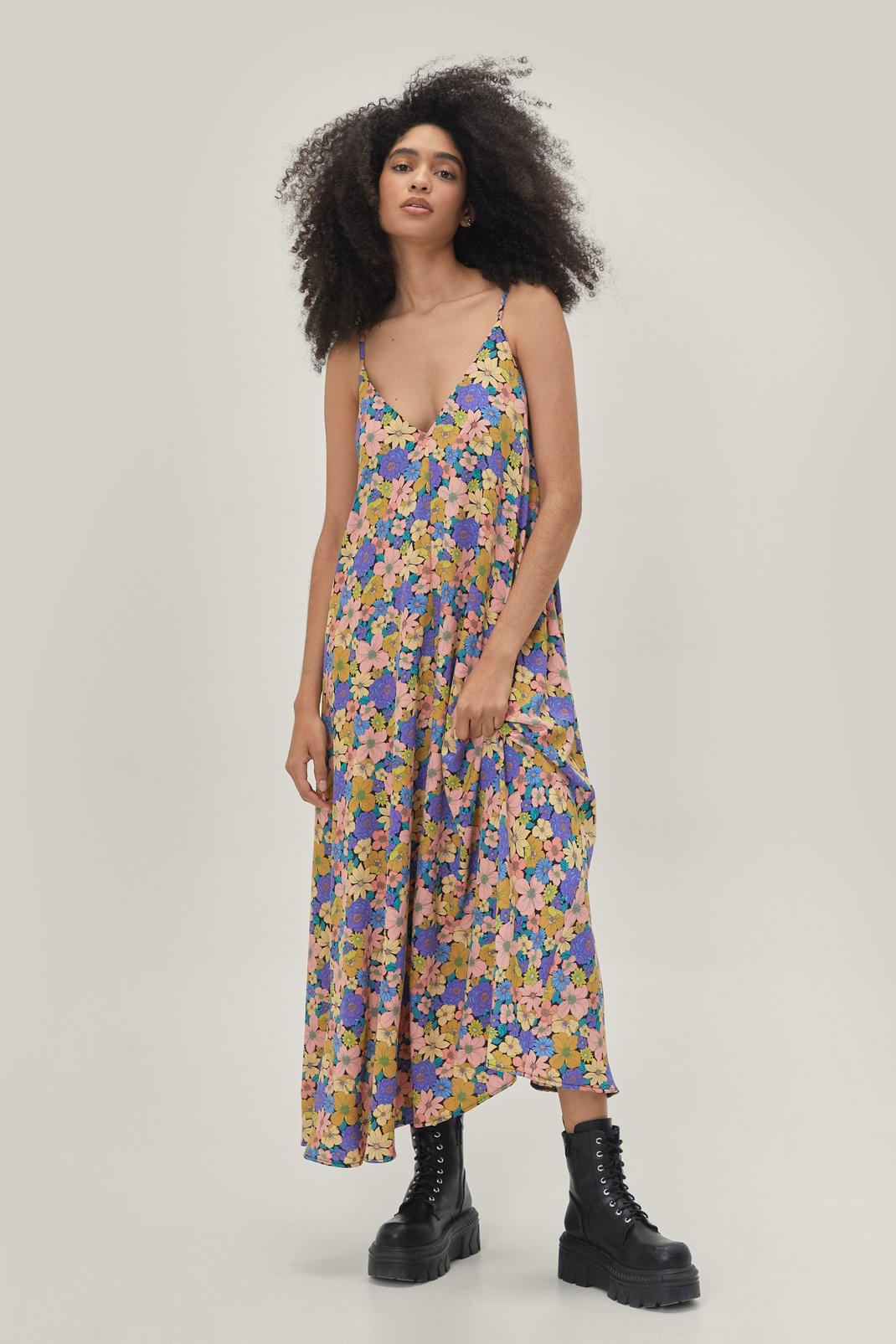 155 Floral Strappy Trapeze Maxi Dress image number 1