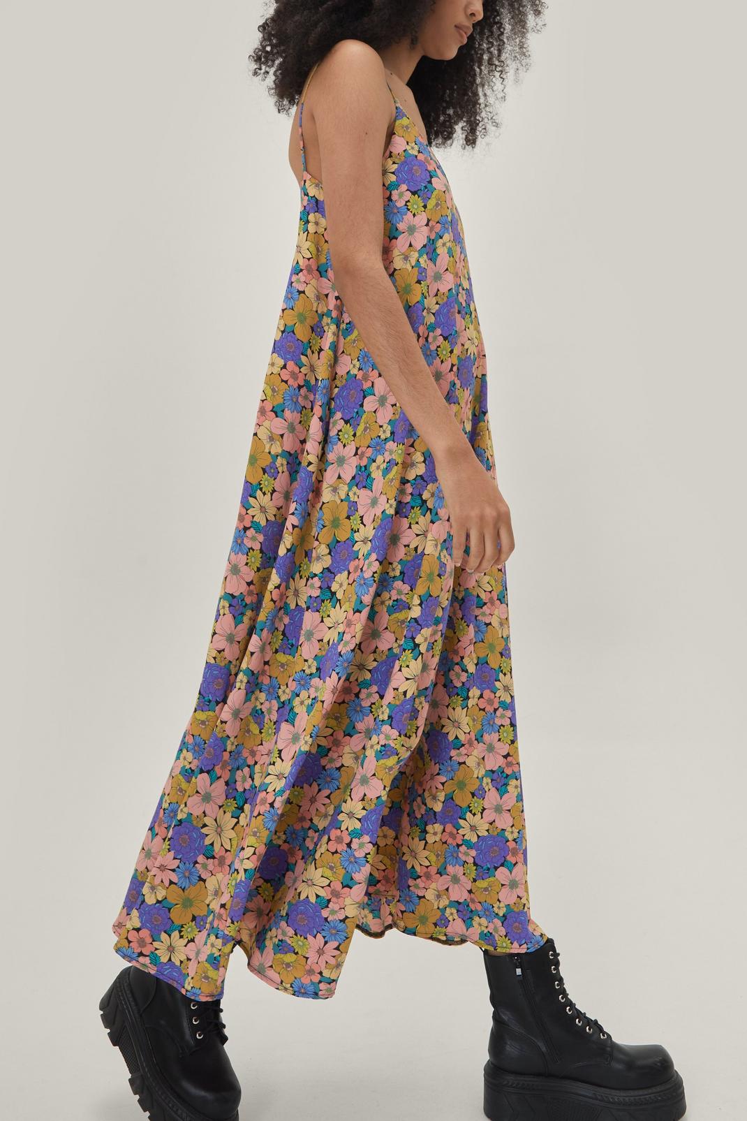 Robe longue coupe trapèze à bretelles imprimé floral, 155 image number 2