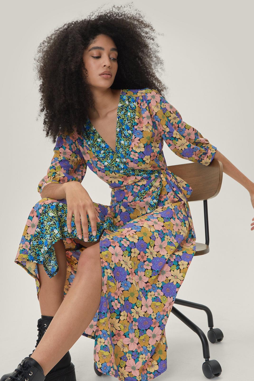 155 Mix And Match Floral Wrap Midi Dress image number 2