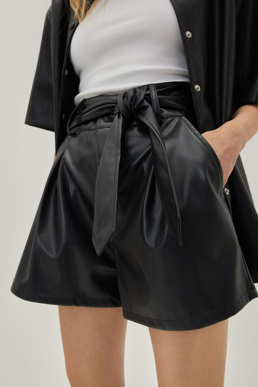 Faux Leather High Waisted Belted Mom Shorts