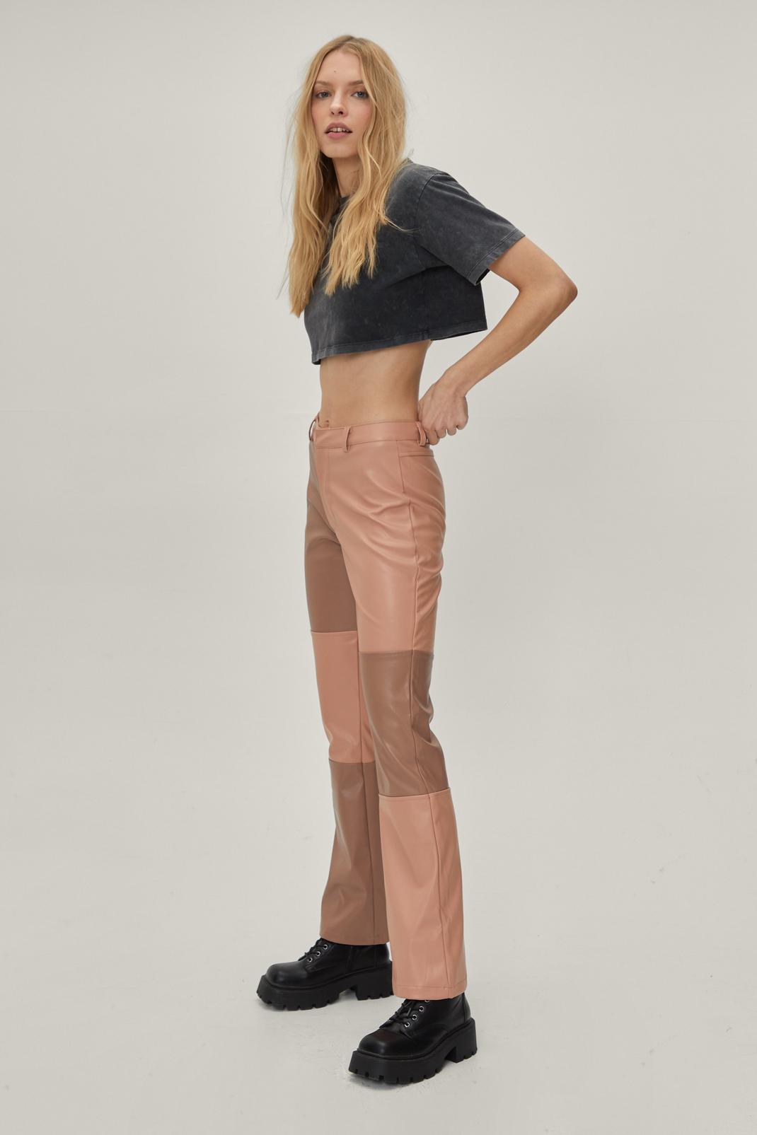 111 Faux Leather Patchwork Flared Pants image number 2