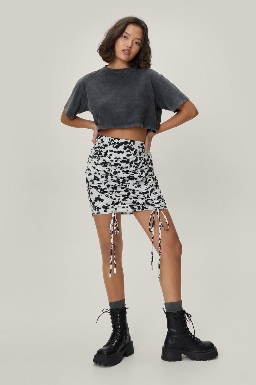 Petite Cow Print Ruched Mini Skirt