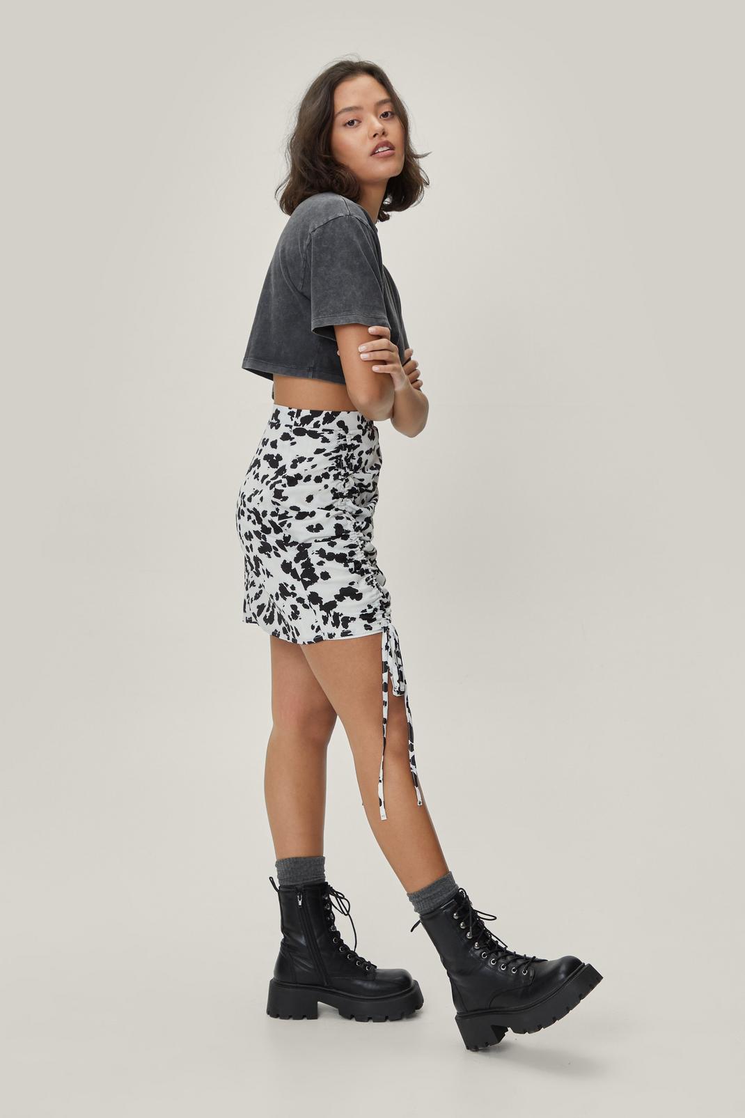 808 Petite Cow Print Ruched Mini Skirt image number 2