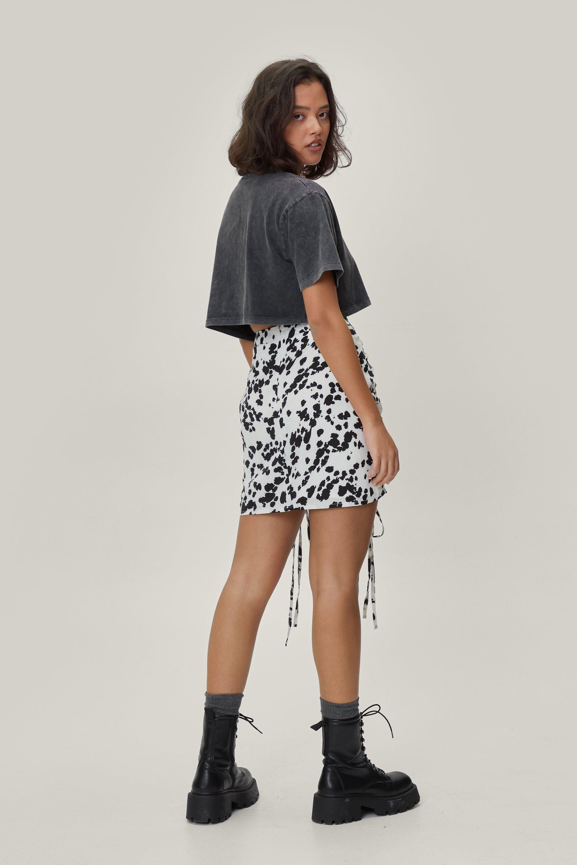 Petite Cow Print Ruched Mini Skirt