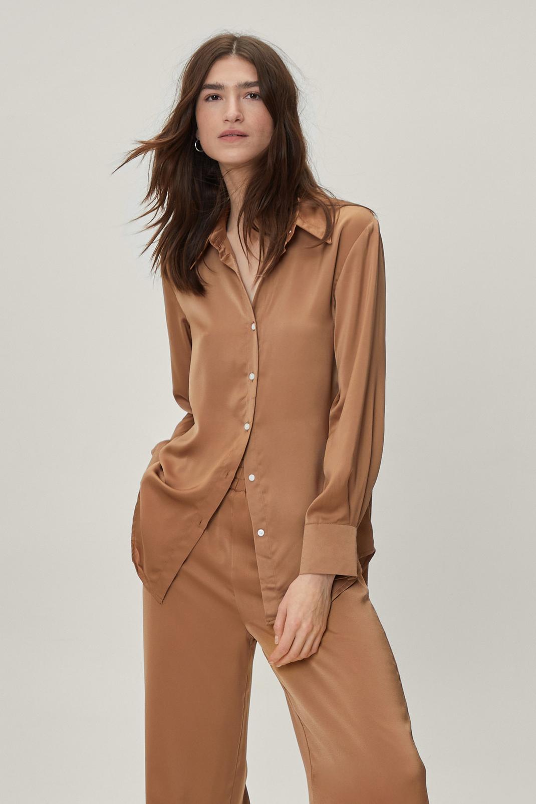 Rust Satin Shirt Co-ord image number 1