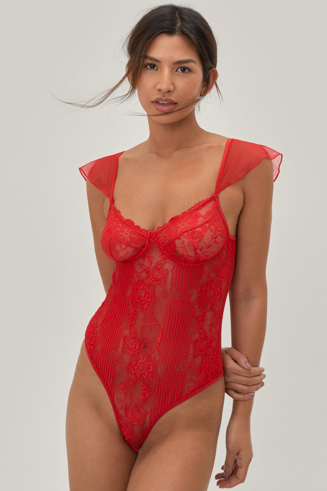 157 Lace Strappy High Leg Lingerie Bodysuit image number 2