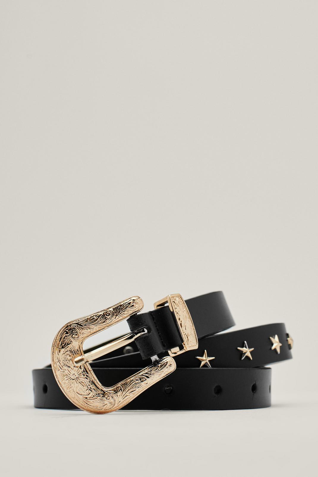 Black Leather Western Star Studded Belt image number 1