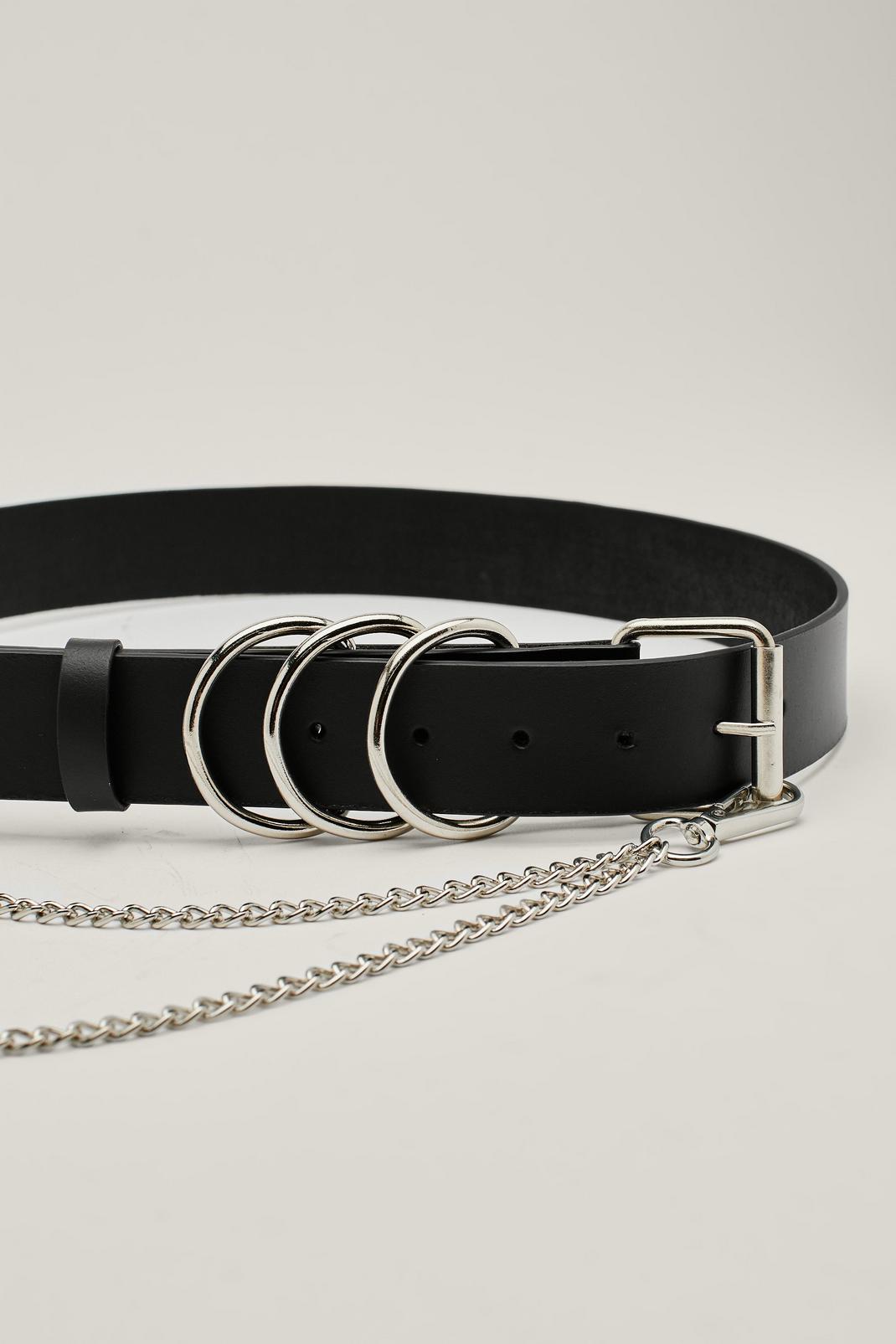 Black Leather Muti Ring Drop Chain Belt image number 1