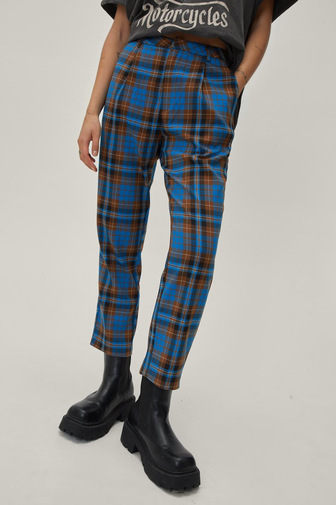 106 Petite Tailored Tapered Blue Check Pants image number 2