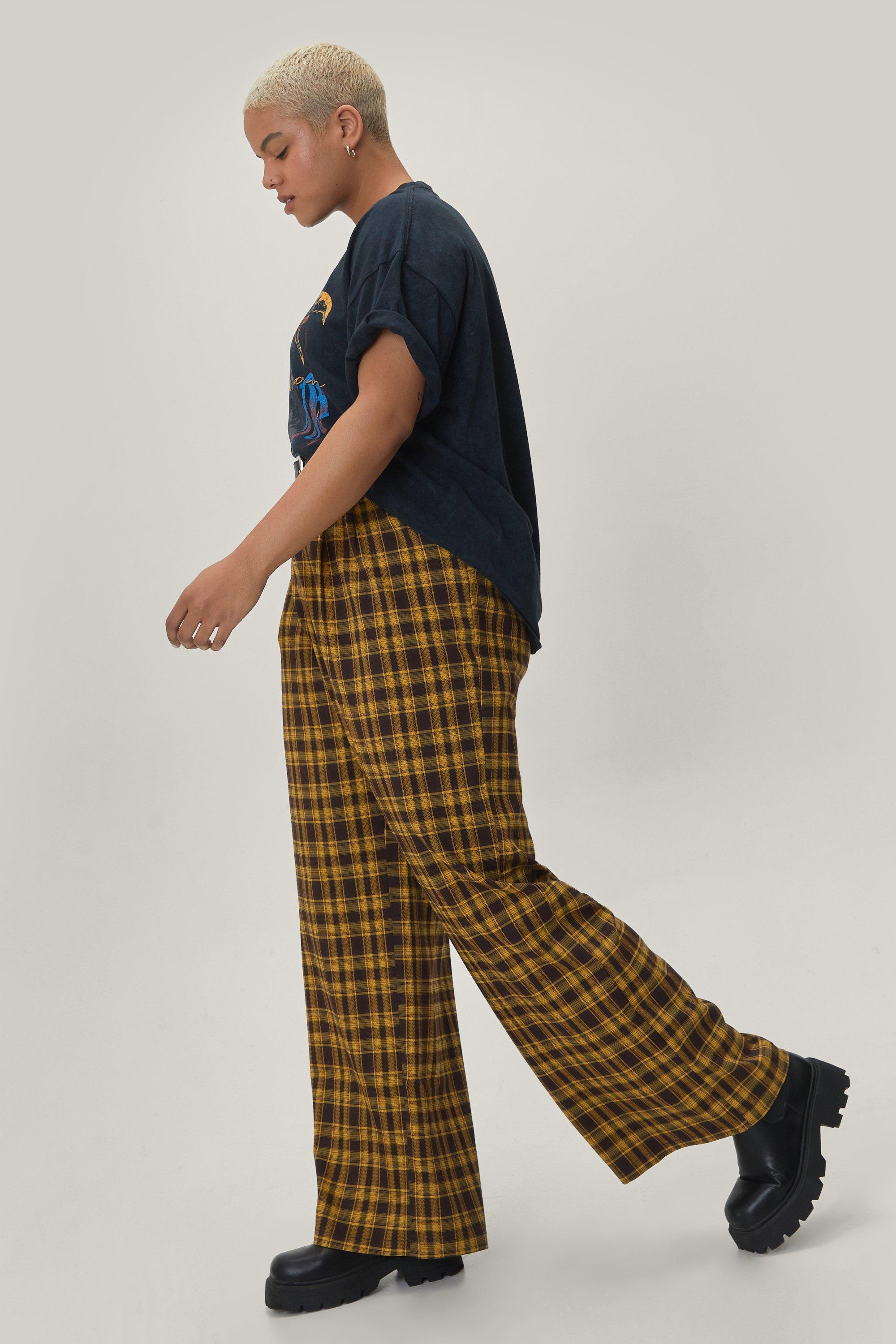 Plus size clearance yellow plaid pants