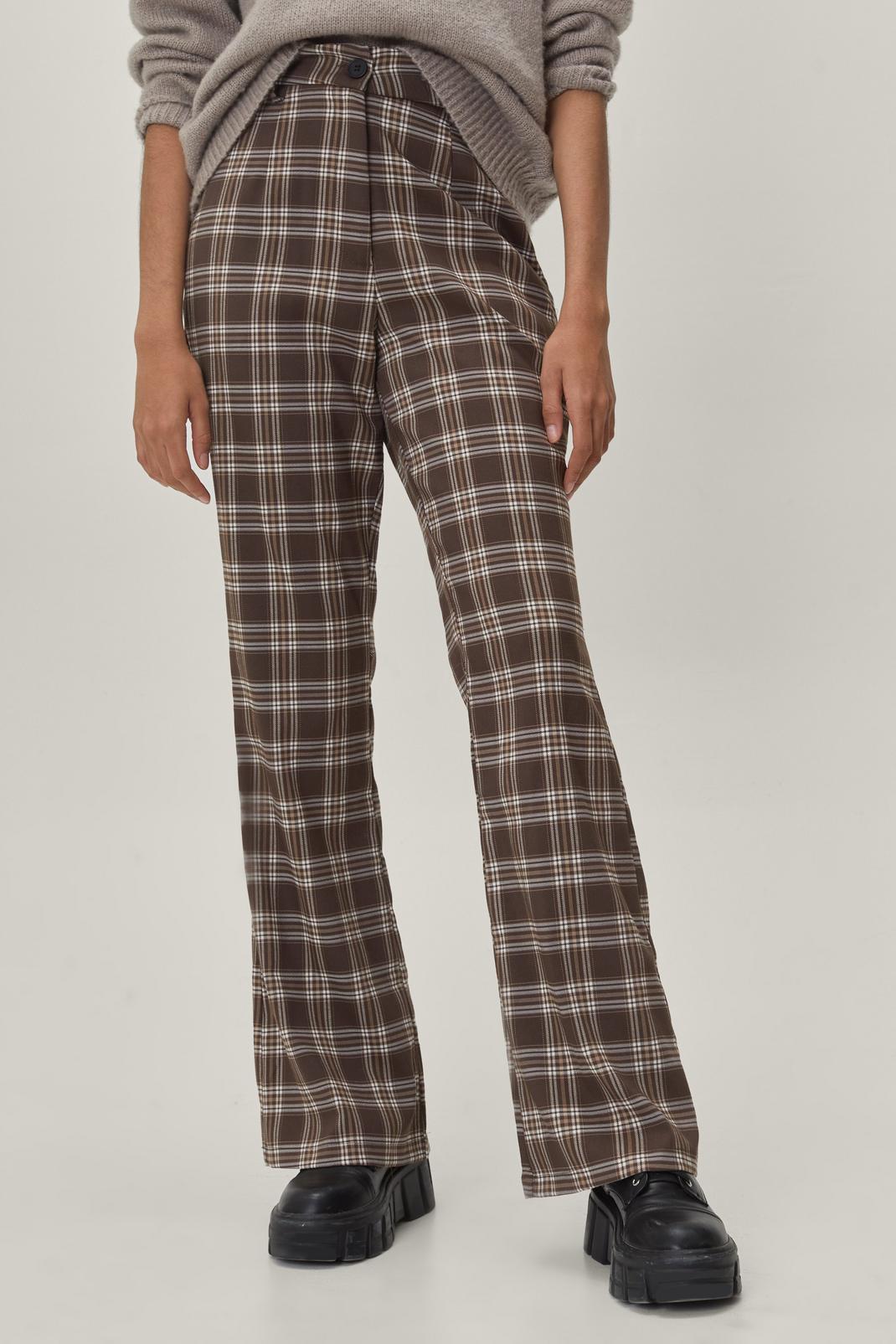 Mono Monochrome Check Tailored Flared Trousers image number 1