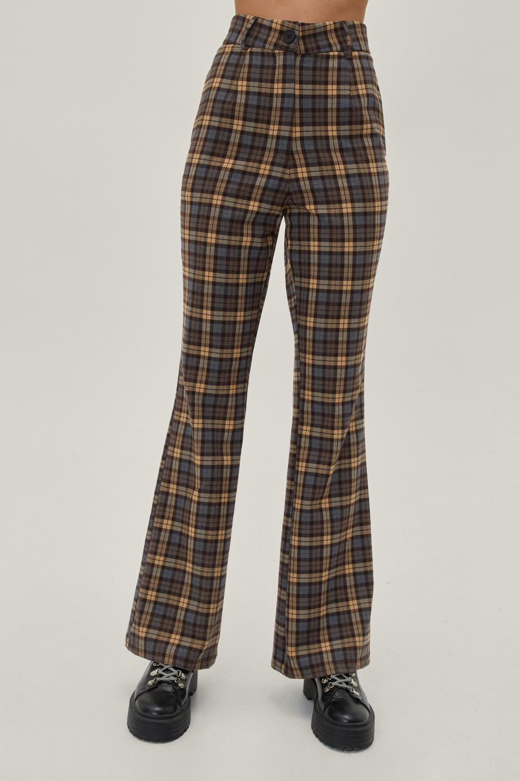 106 Blue Check Tailored Flare Trousers image number 2