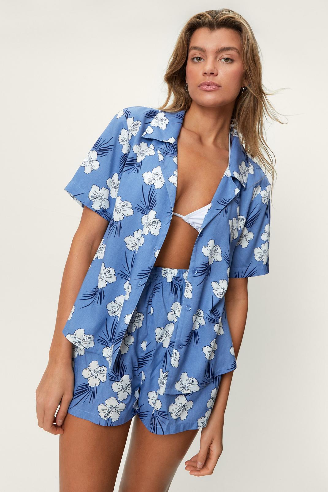 Blue Hawaiian Resort Shirt And Short Cover Up image number 1