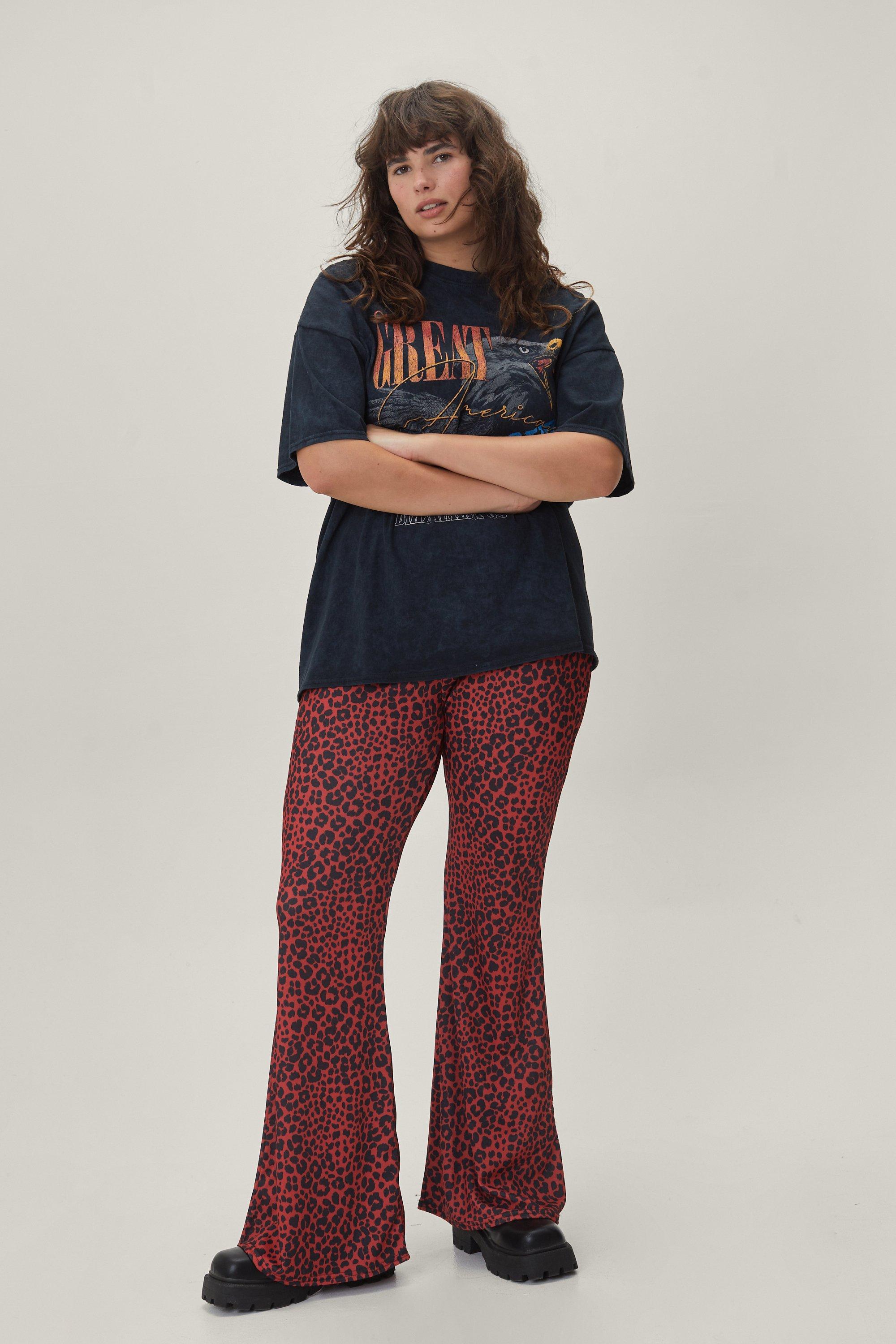 Plus Size Leopard Print Kick Flare Pants