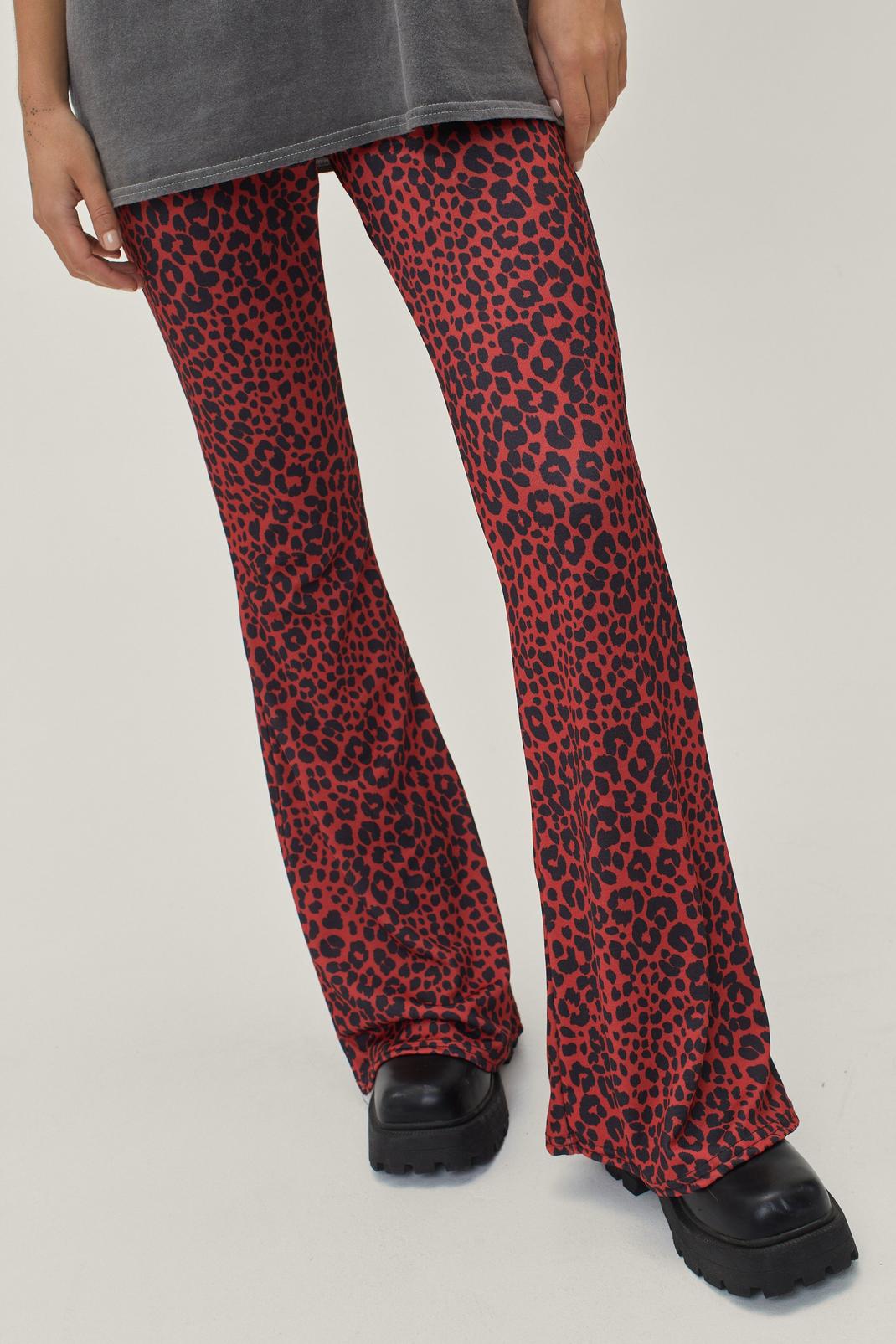 157 Leopard Print Kick Flared Trousers image number 2
