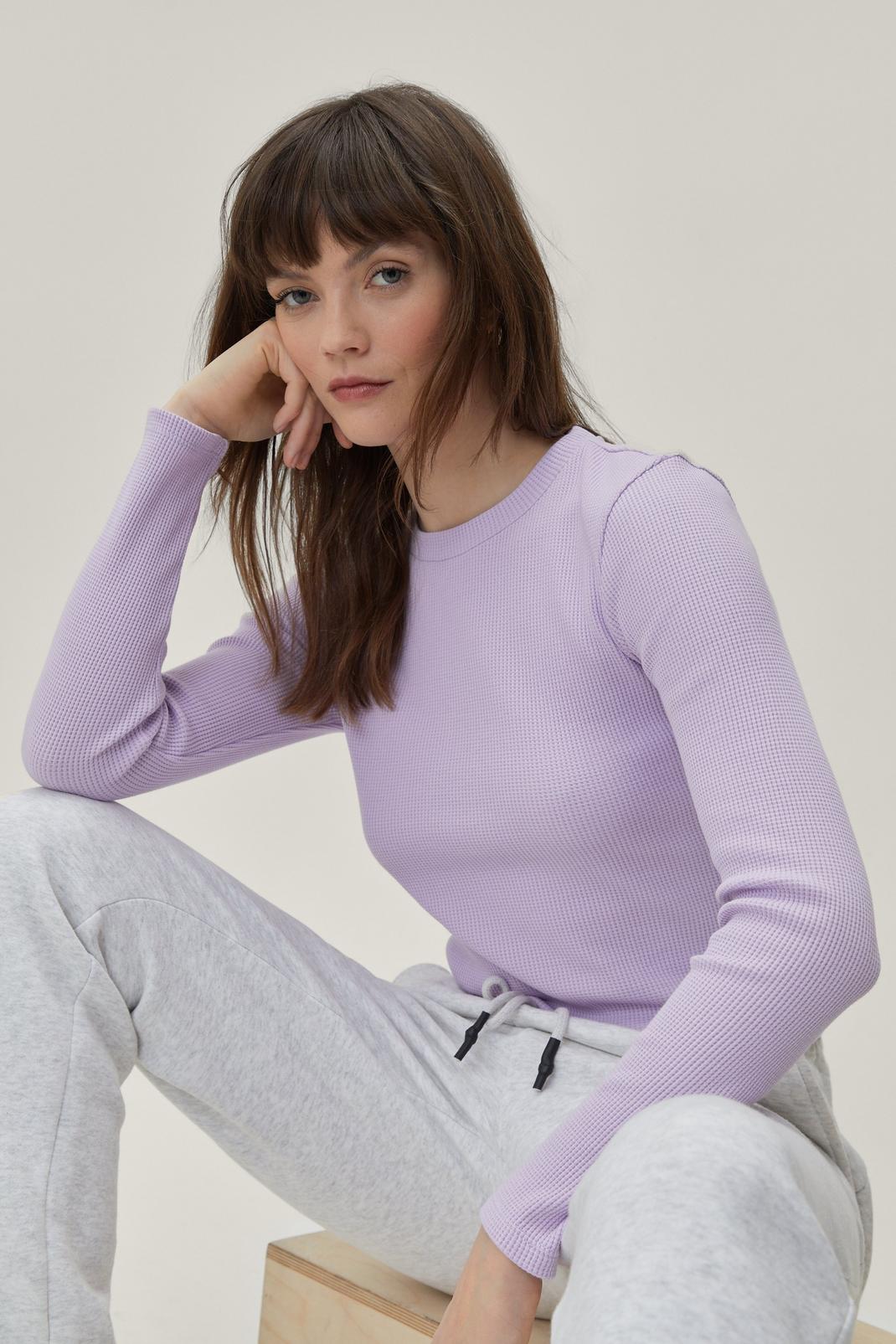 Lilac Waffle Crew Neck Long Sleeve Top image number 1