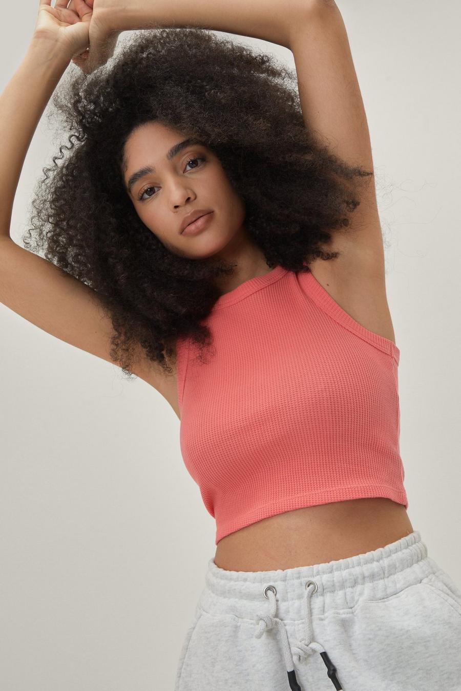Waffle Cropped Racerback Tank Top