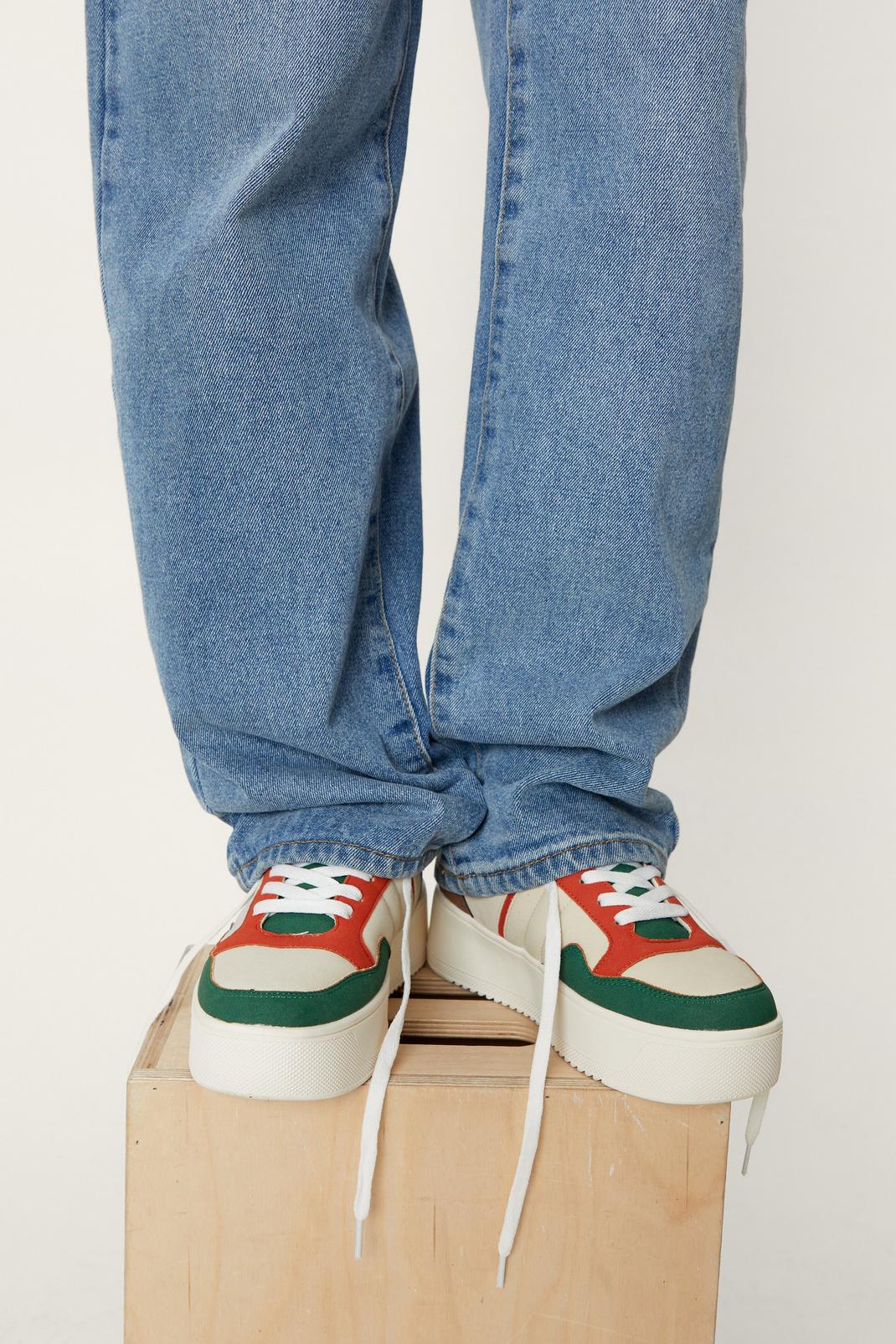 Green Colorblock Flatform Lace Up Sneakers image number 1