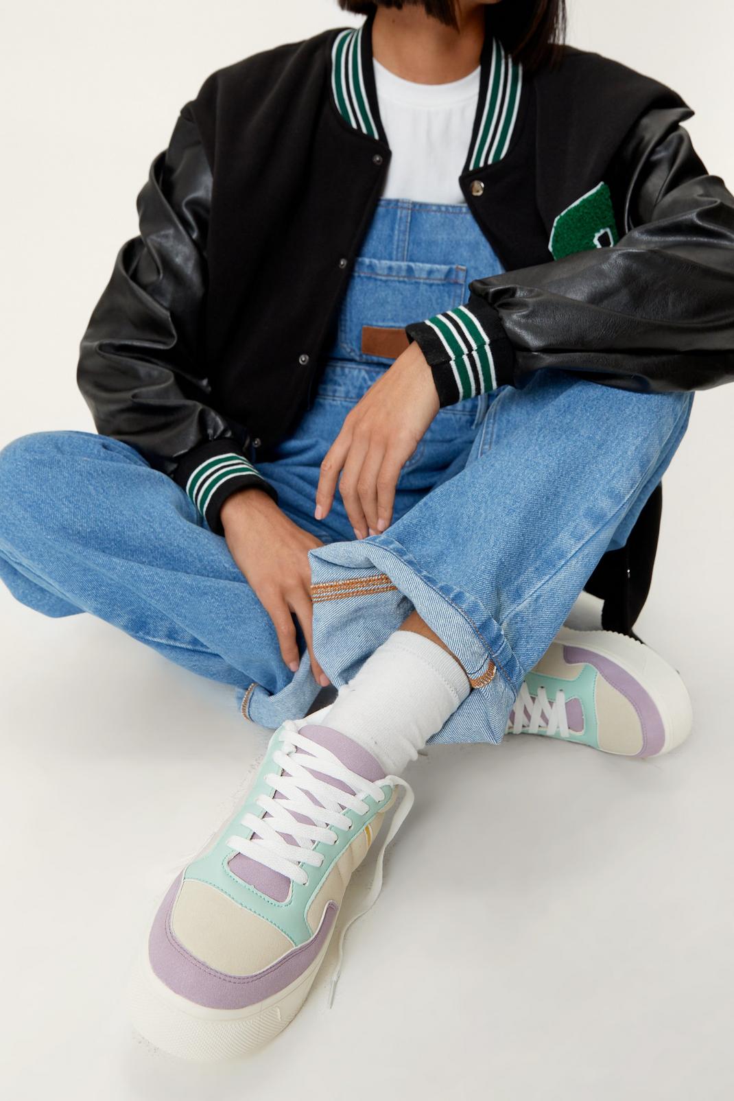 Lilac Colorblock Flatform Lace Up Sneakers image number 1