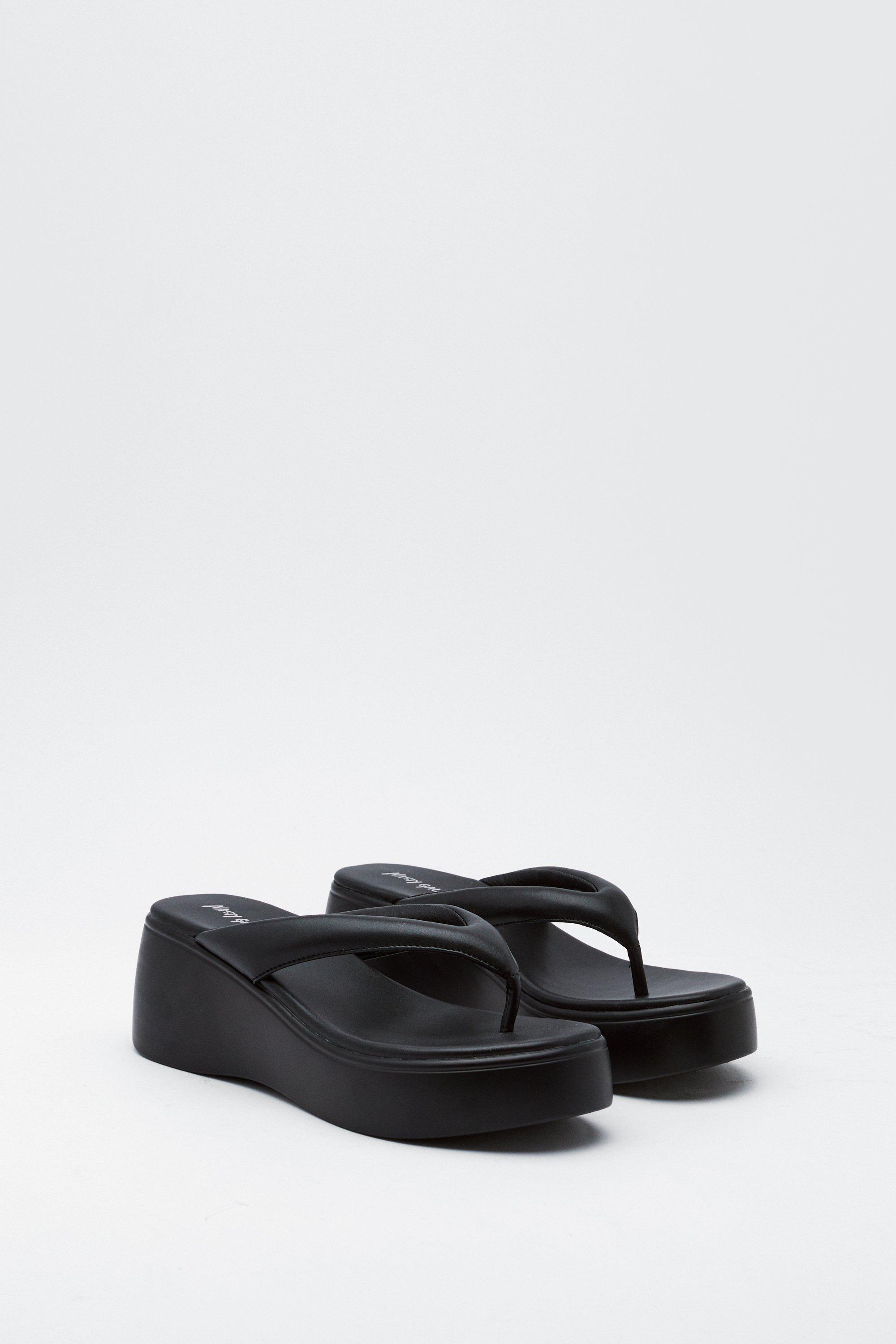 Toe Thong Faux Leather Flatform Sandals