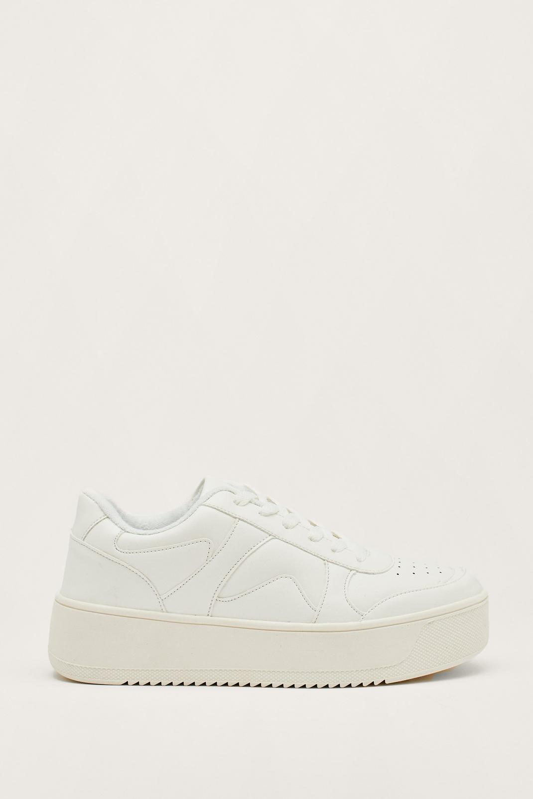 White Panelled Faux Leather Sneakers image number 1