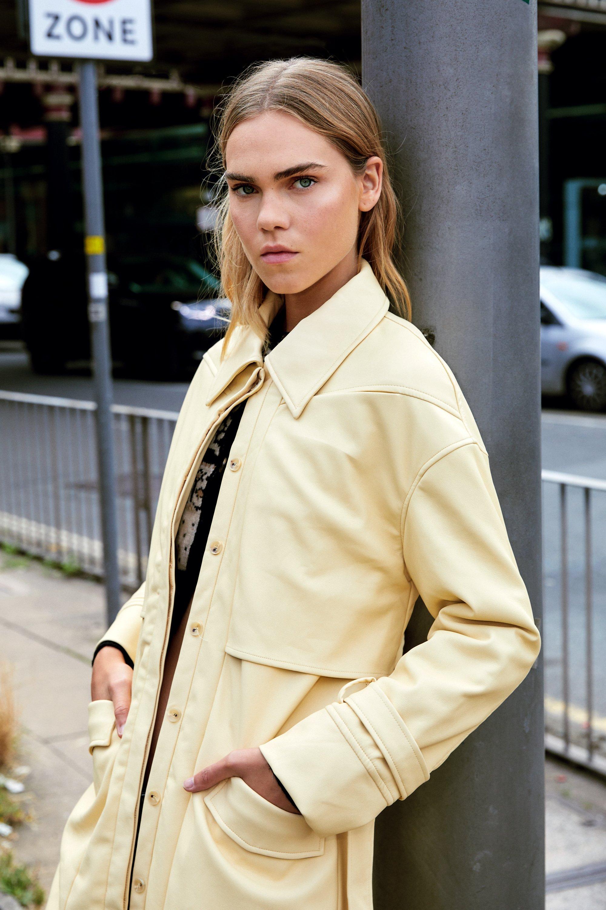 Pocket Detail Faux Leather Trench Coat
