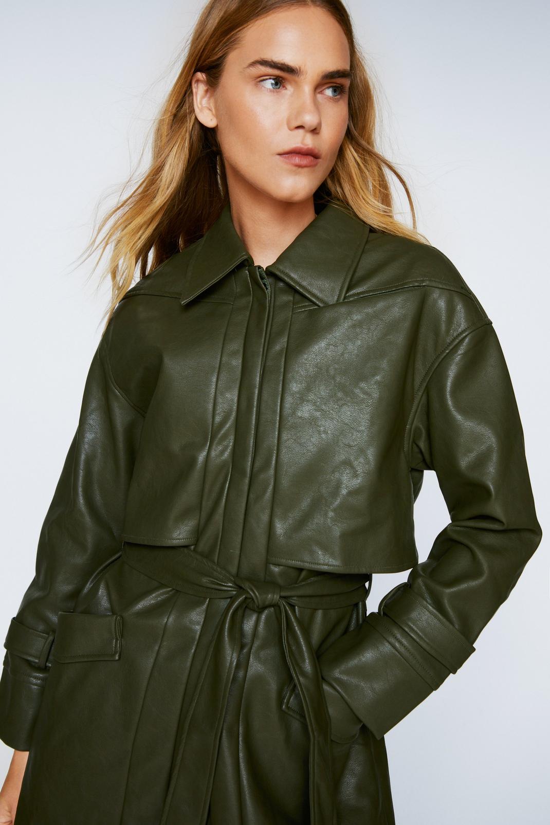511 Pocket Detail Faux Leather Trench Coat image number 2