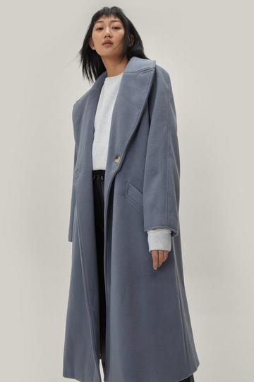 Blue Wool Blend Oversized Duster Coat