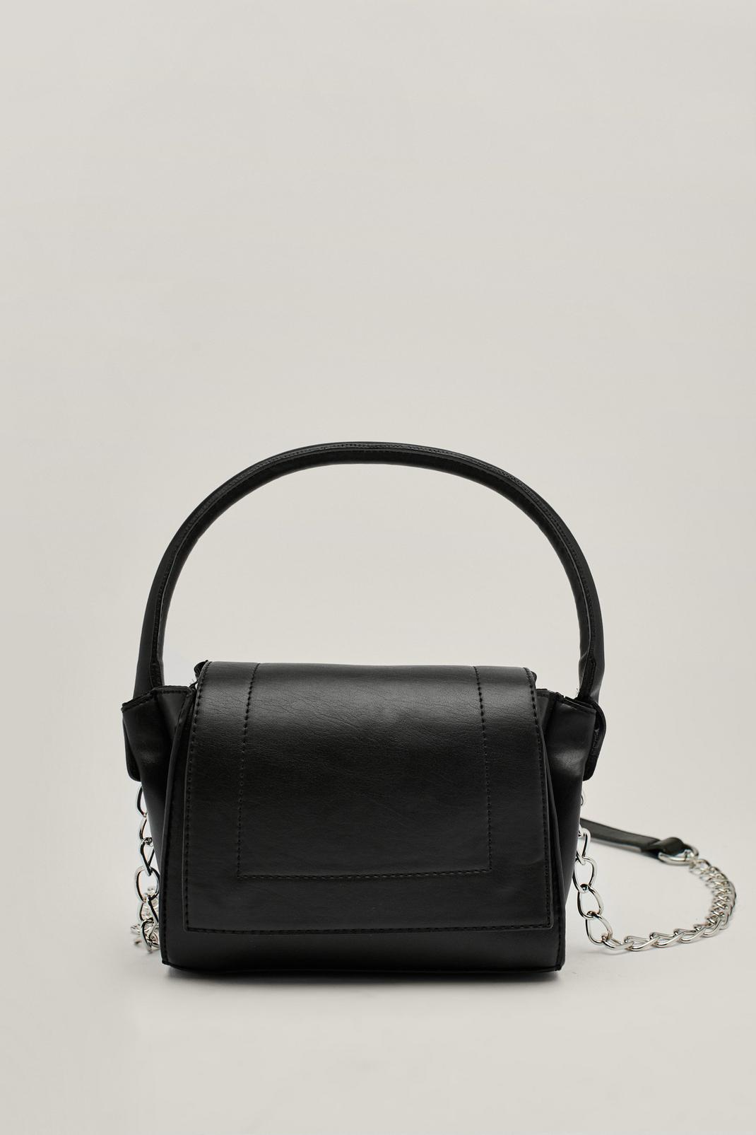 Black Faux Leather Mini Grab Handle Crossbody Bag image number 1