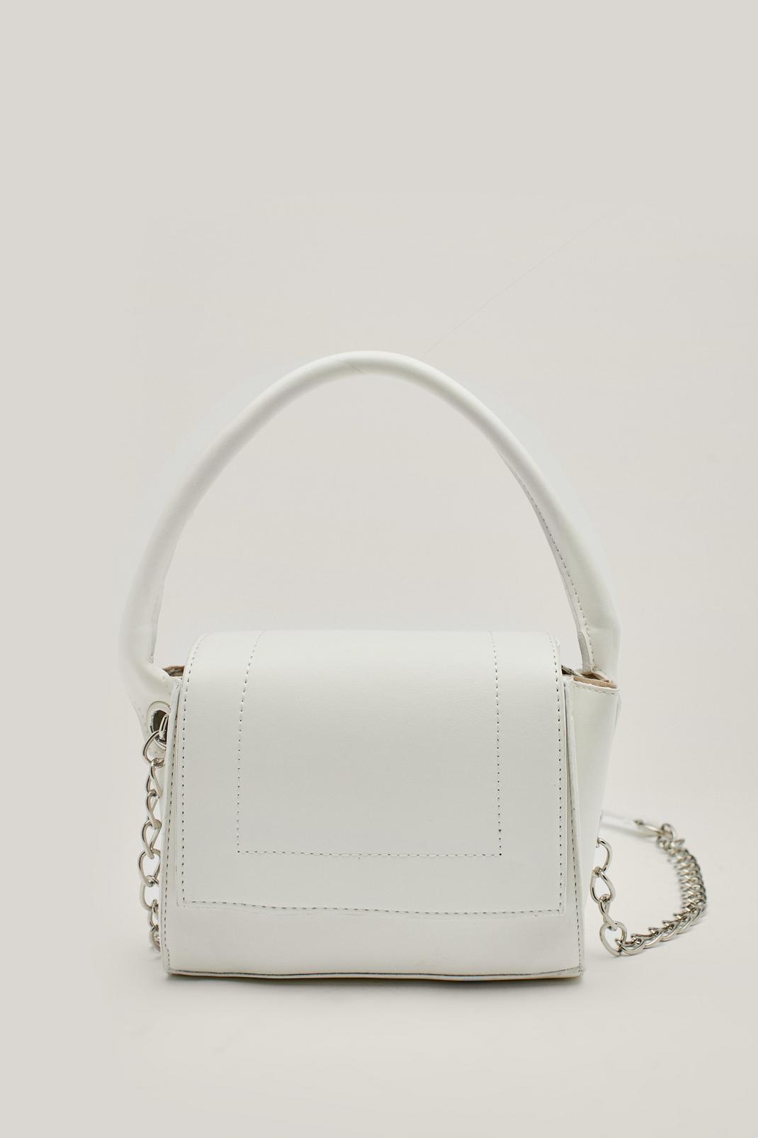 White Faux Leather Mini Grab Handle Crossbody Bag image number 1