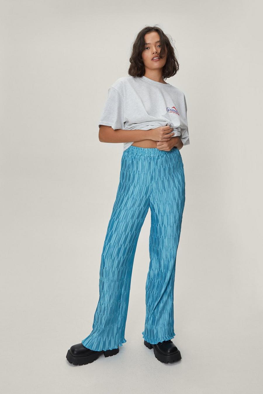 Petite High Waisted Plisse Wide Leg Trousers