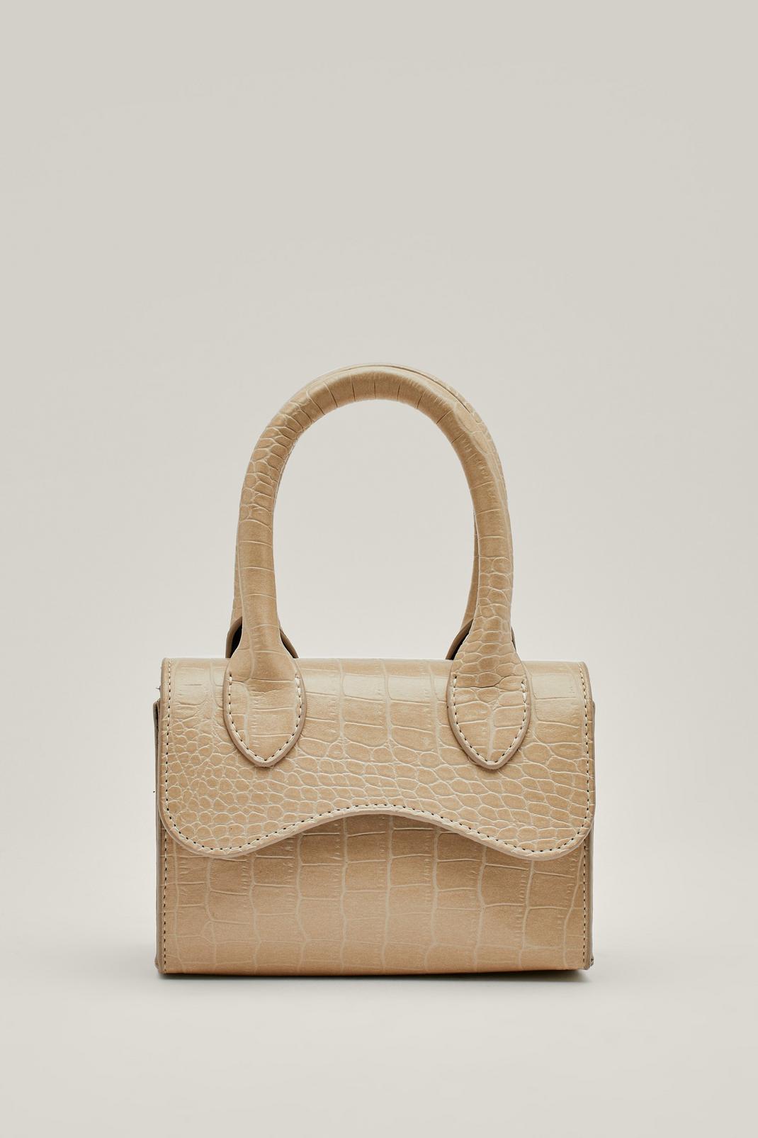 White Faux Leather Croc Effect Mini Crossbody Bag image number 1