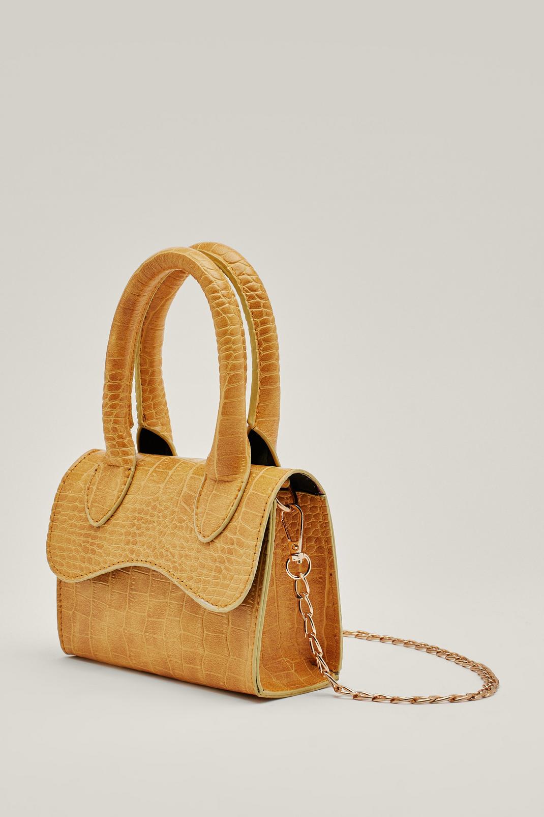 Yellow Faux Leather Croc Effect Mini Crossbody Bag image number 1